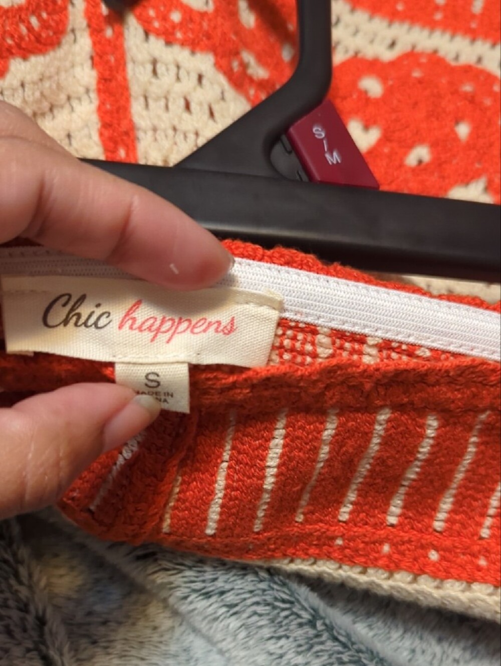 High Waist Crochet Knit Shorts in Orange & Cream - Picture 2 of 11